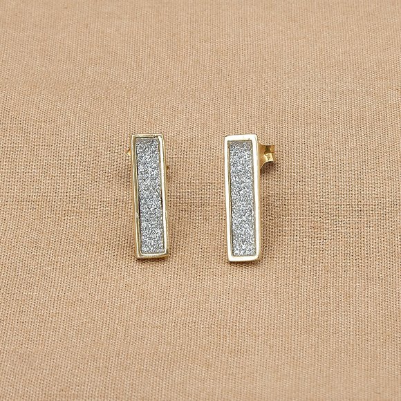 NEW Gold Plated Pave Studs, Gold Plated Sterling Silver Earrings, Hypoallergenic - Picture 4 of 9